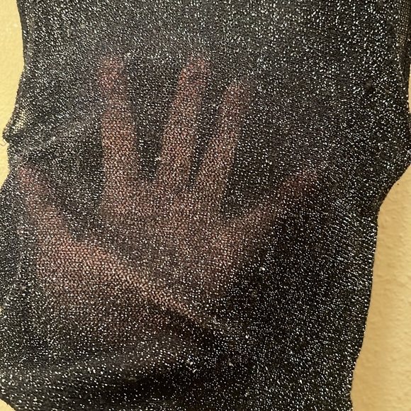 Guess? low turtleneck sheer sparkle sleeveless top - Picture 3 of 5